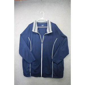 Catherine's Full Zip Cardigan-Size 2X-Side Pockets-Navy Blue w/White Trim